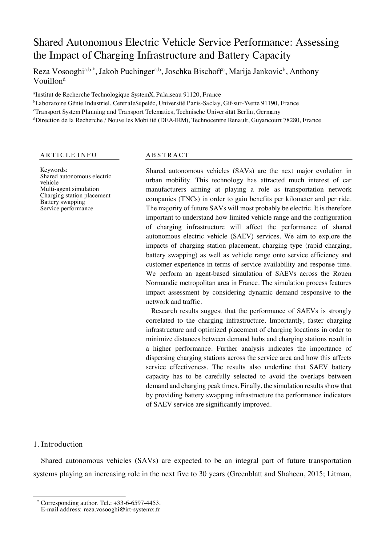 Shared Autonomous Electric Vehicle Service Performance: Assessing the Impact of Charging Infrastructure and Battery Capacity