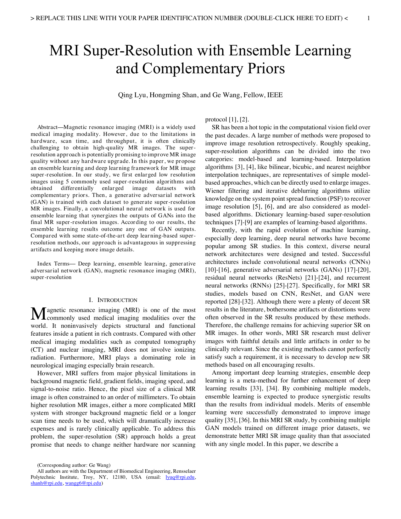MRI Super-Resolution with Ensemble Learning and Complementary Priors
