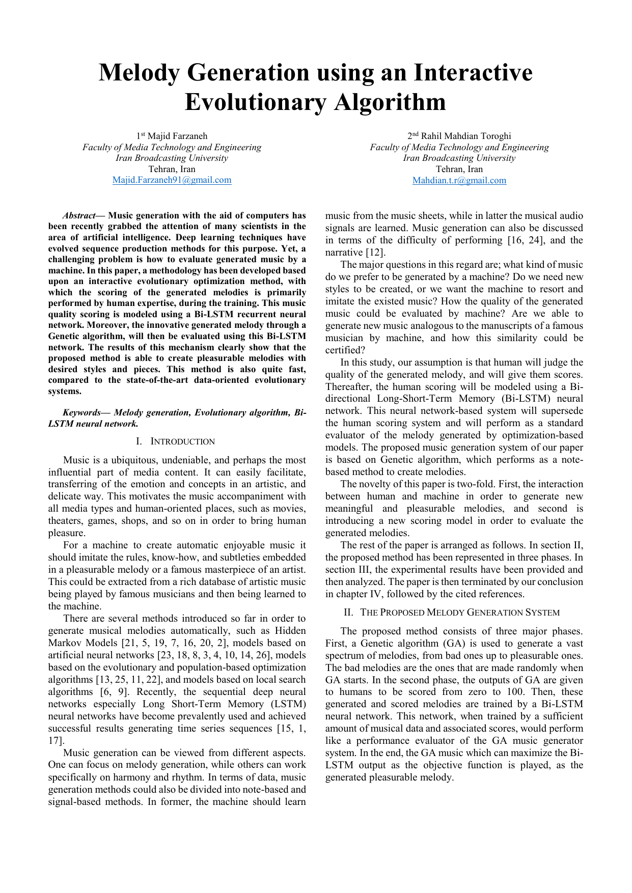 Melody Generation using an Interactive Evolutionary Algorithm