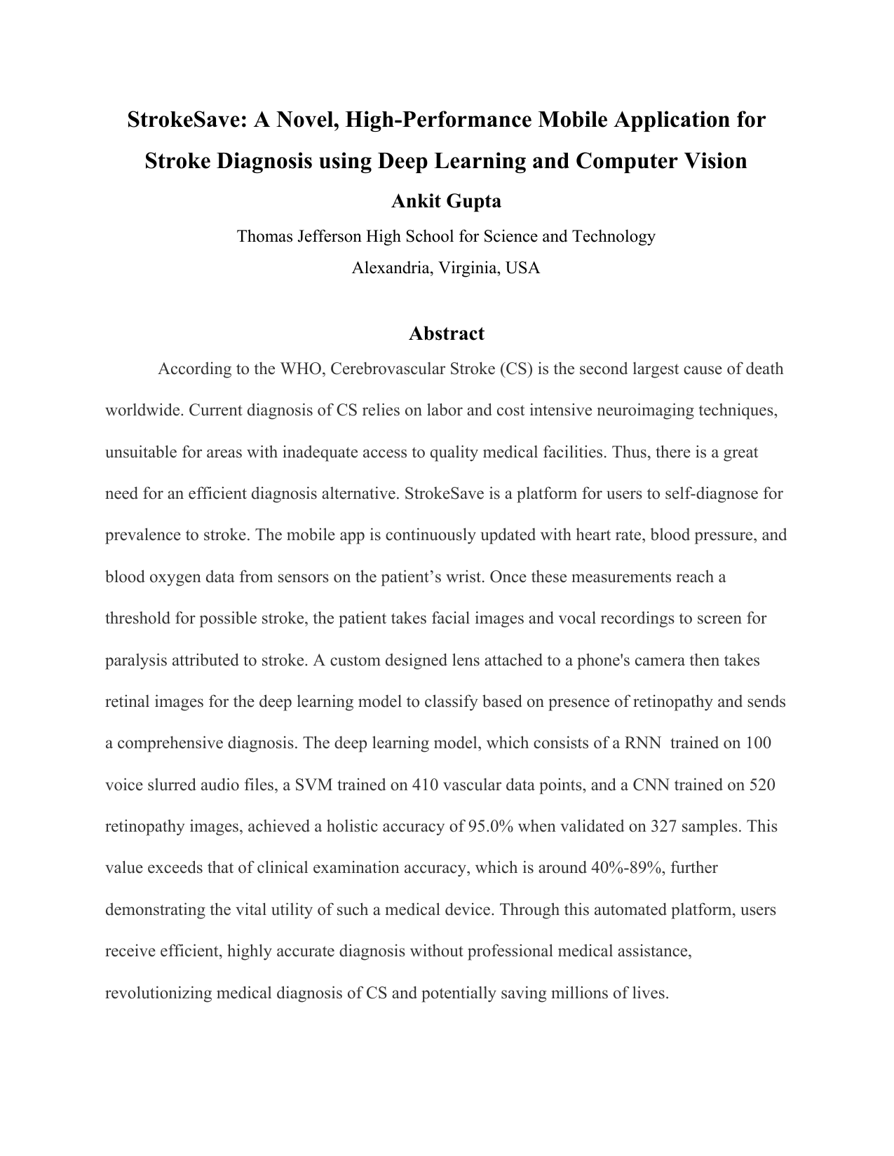 StrokeSave: A Novel, High-Performance Mobile Application for Stroke   Diagnosis using Deep Learning and Computer Vision