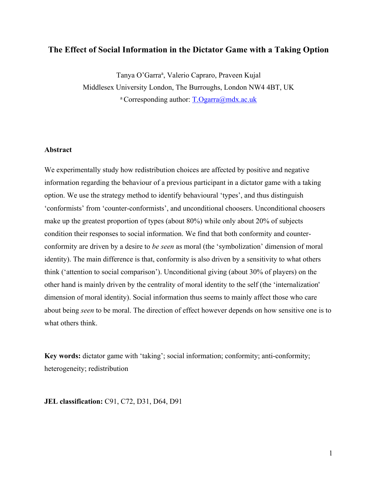 The Effect of Social Information in the Dictator Game with a Taking Option