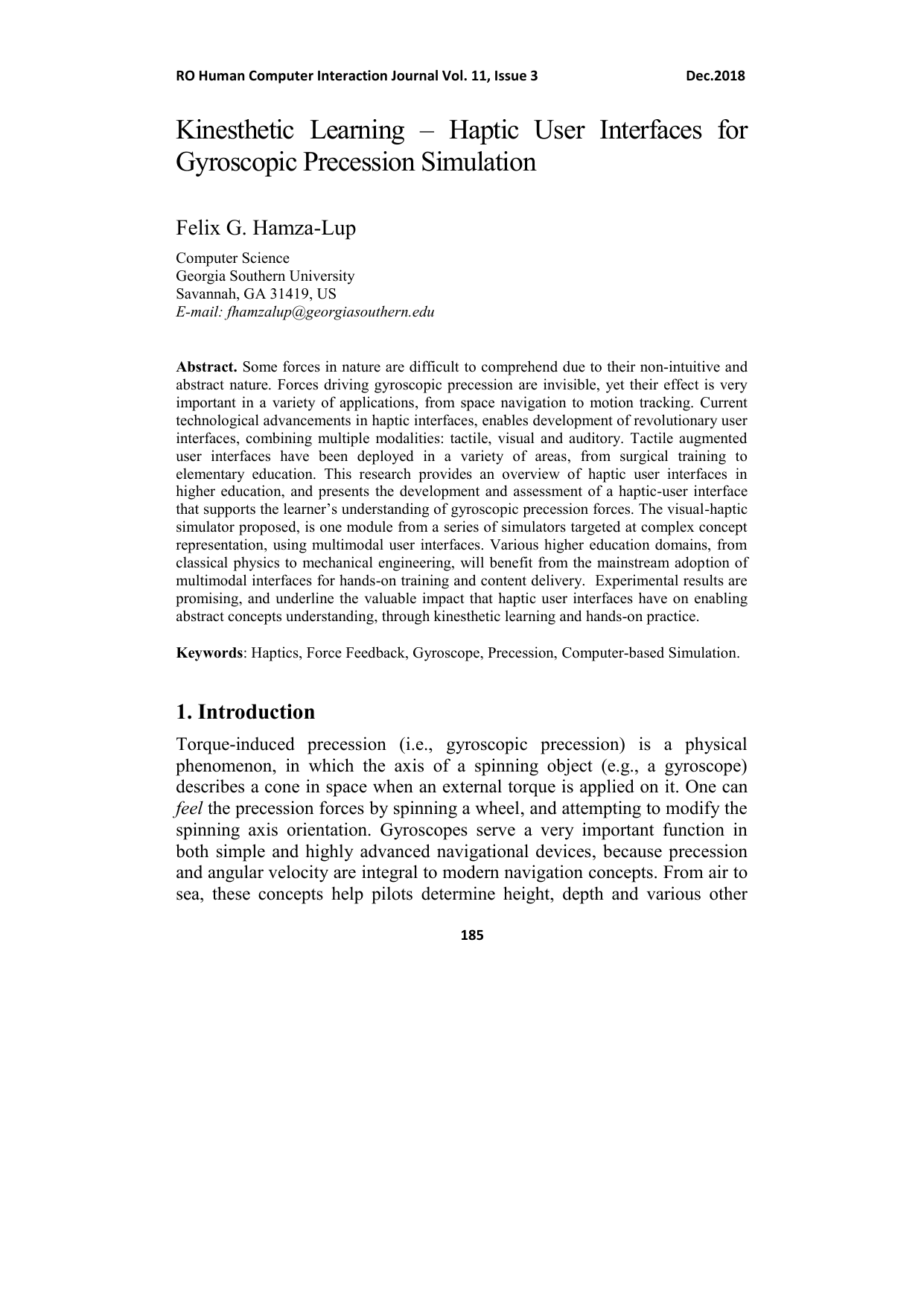 Kinesthetic Learning -- Haptic User Interfaces for Gyroscopic Precession   Simulation