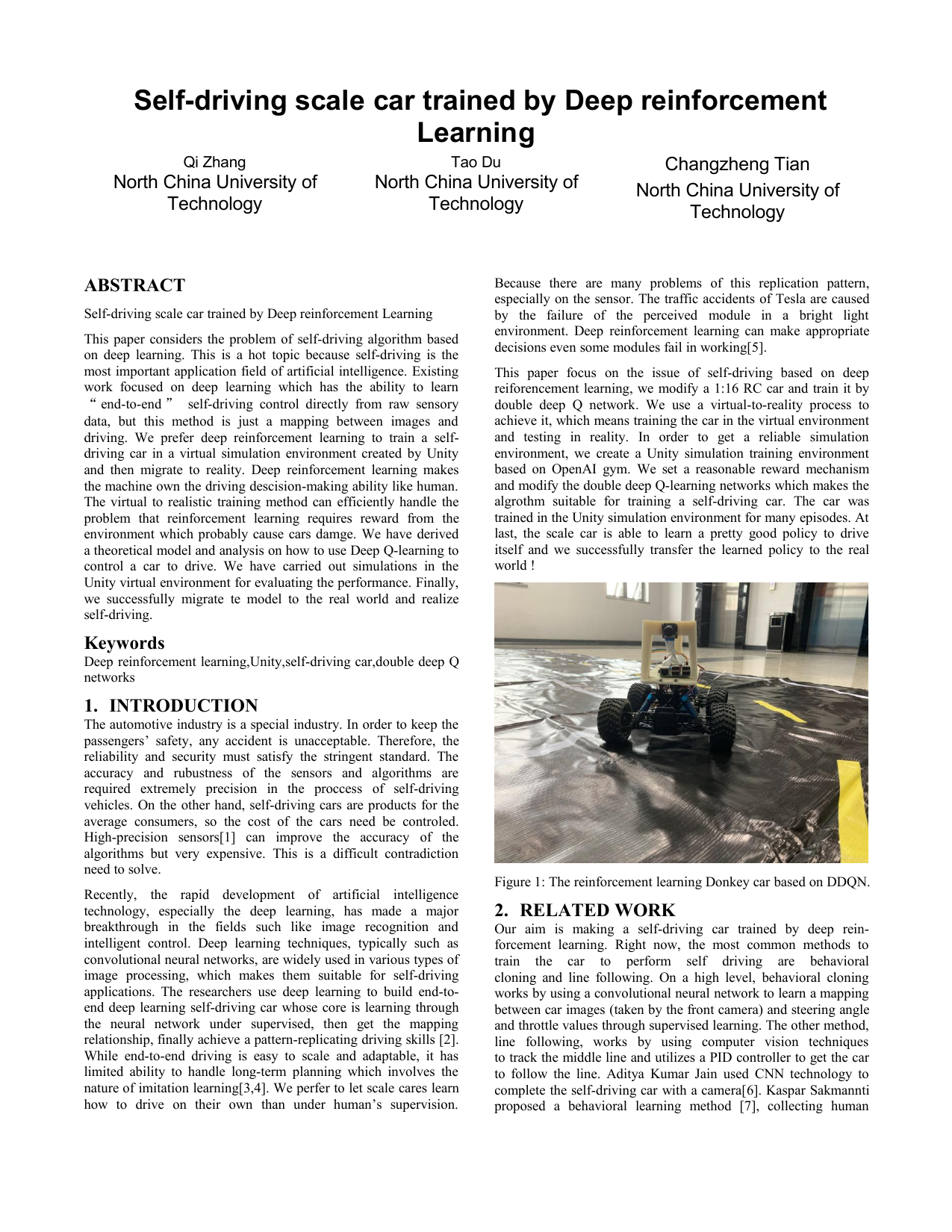 Self-driving scale car trained by Deep reinforcement learning