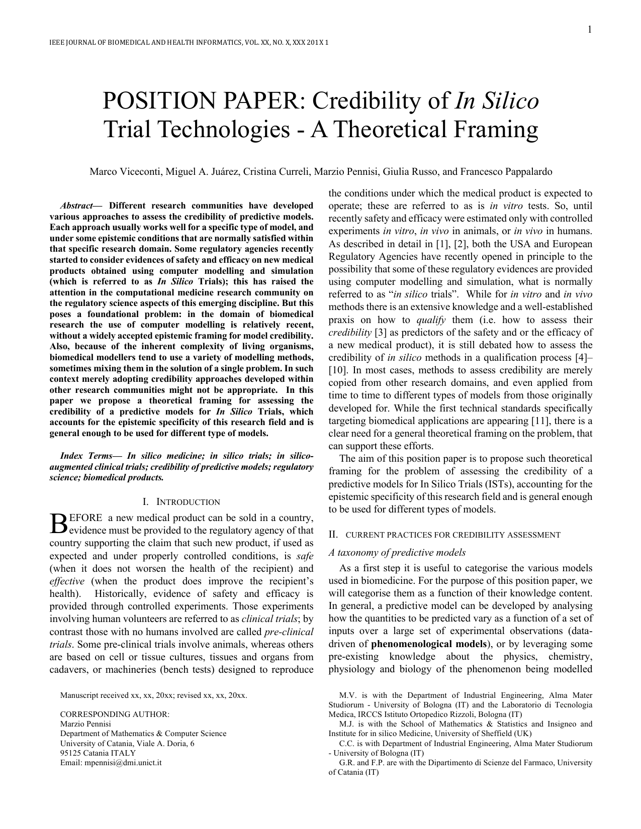 POSITION PAPER: Credibility of In Silico Trial Technologies: A Theoretical Framing