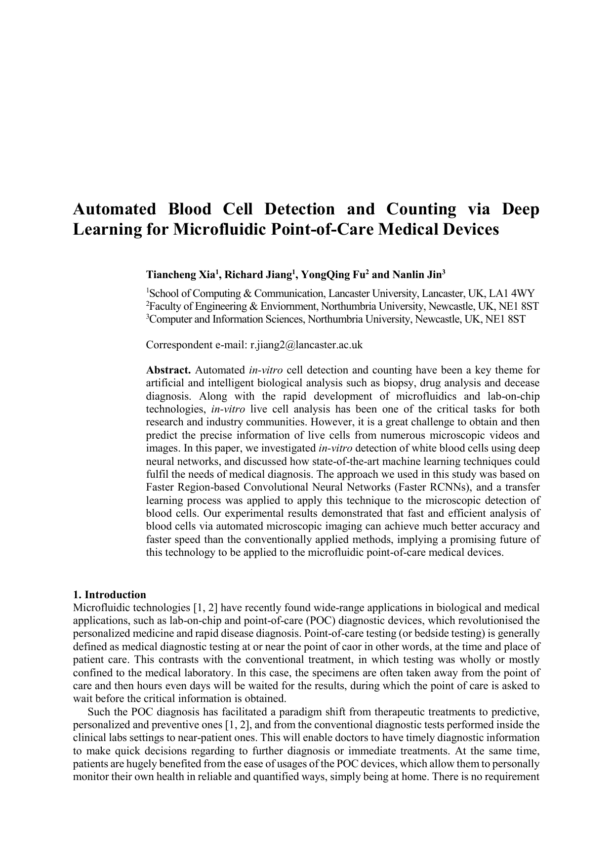 Automated Blood Cell Detection and Counting via Deep Learning for   Microfluidic Point-of-Care Medical Devices