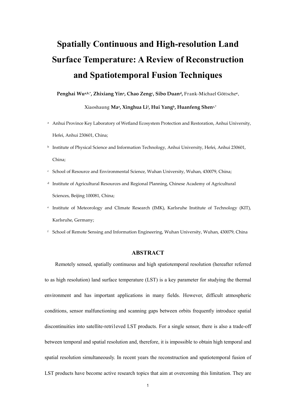 Spatially Continuous and High-resolution Land Surface Temperature: A   Review of Reconstruction and Spatiotemporal Fusion Techniques