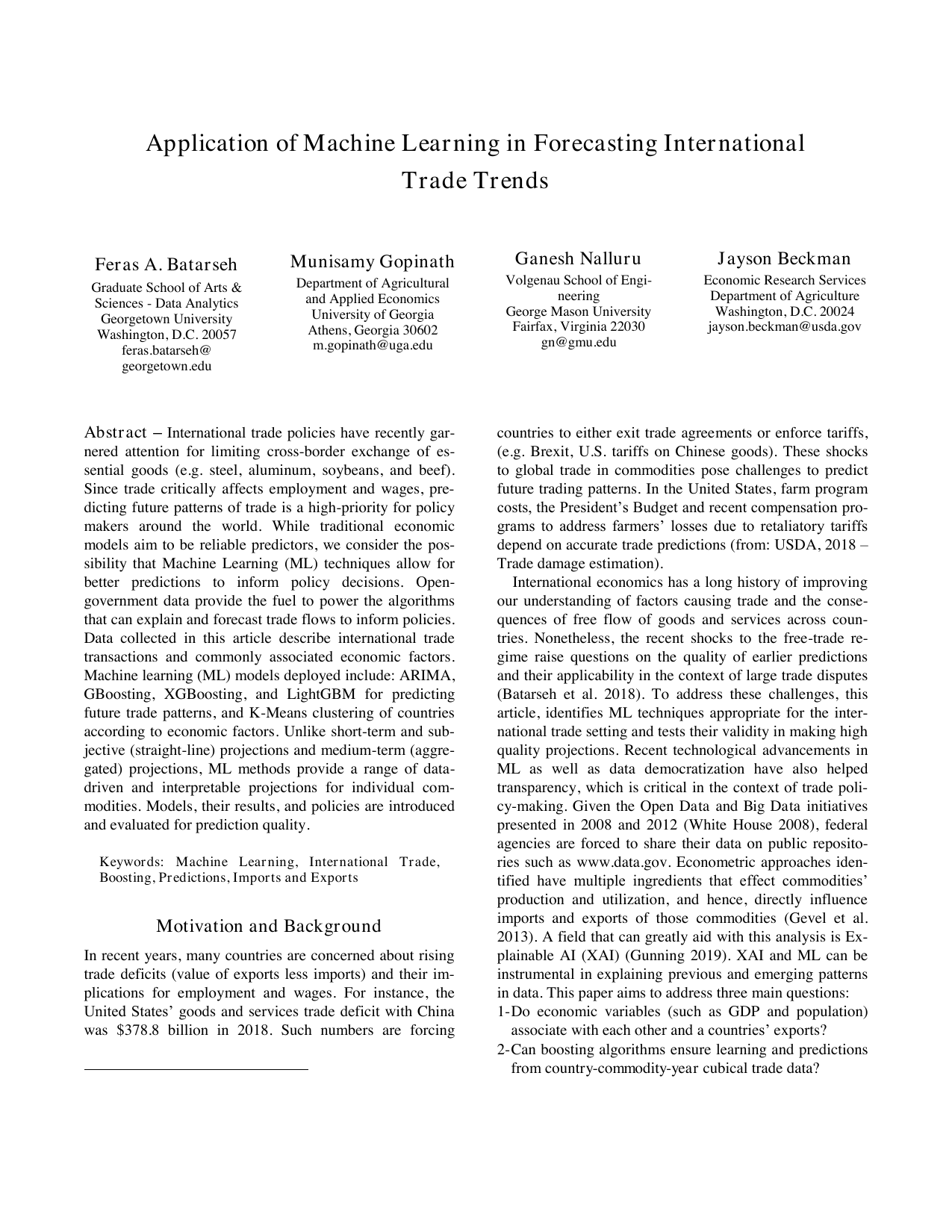 Application of Machine Learning in Forecasting International Trade Trends