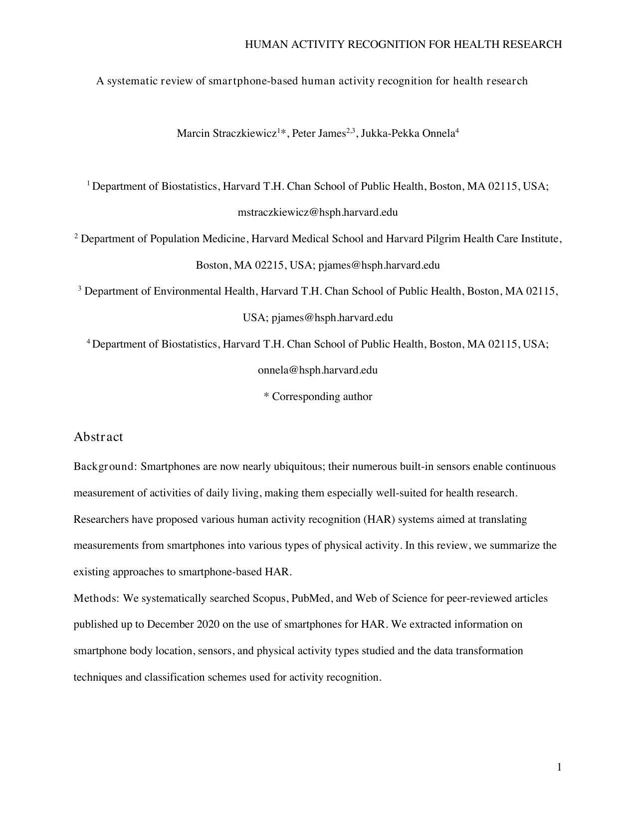 A systematic review of smartphone-based human activity recognition for health research