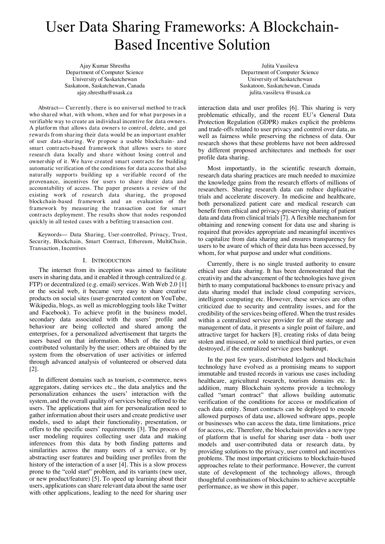 User Data Sharing Frameworks: A Blockchain-Based Incentive Solution