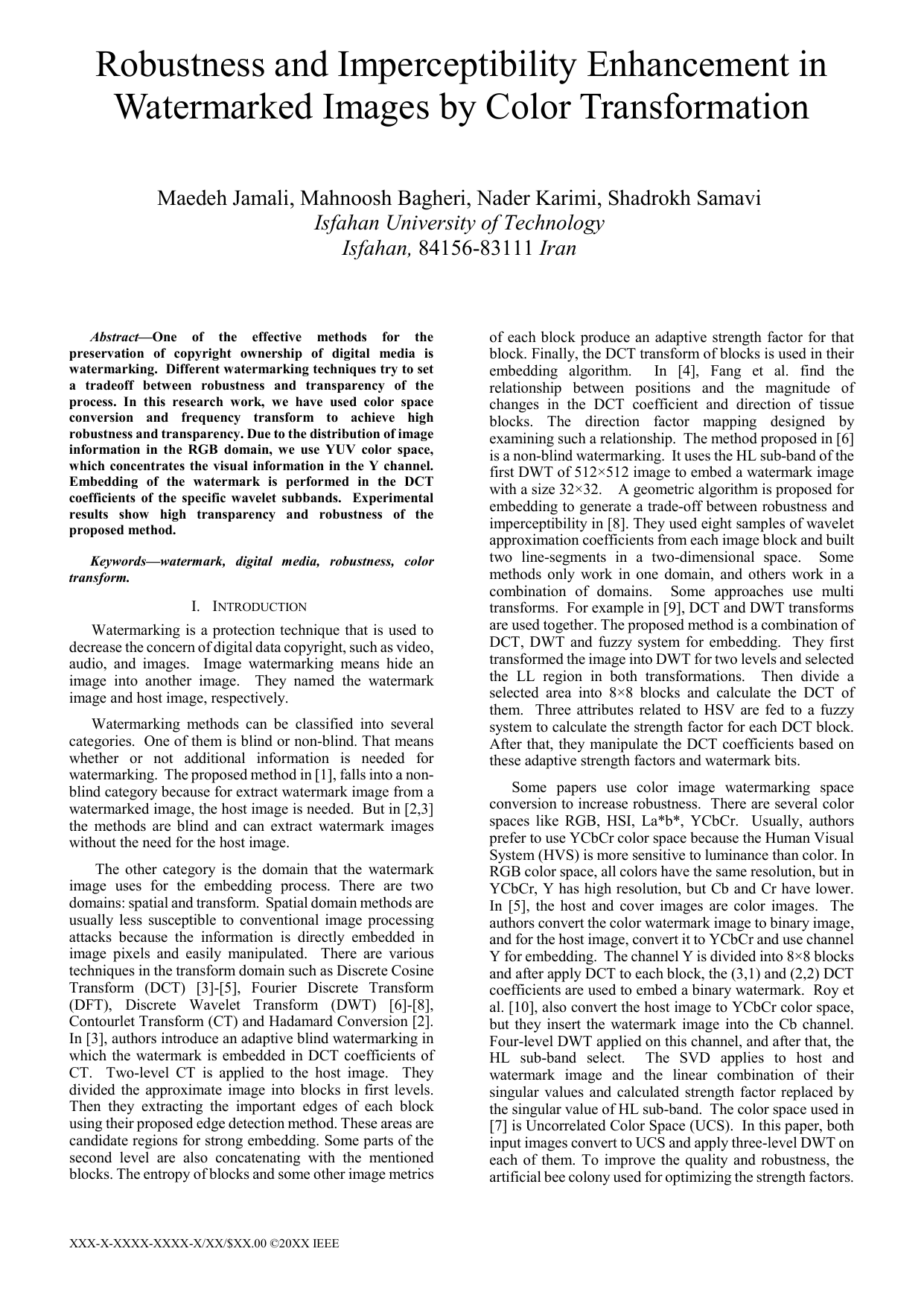 Robustness and Imperceptibility Enhancement in Watermarked Images by Color Transformation