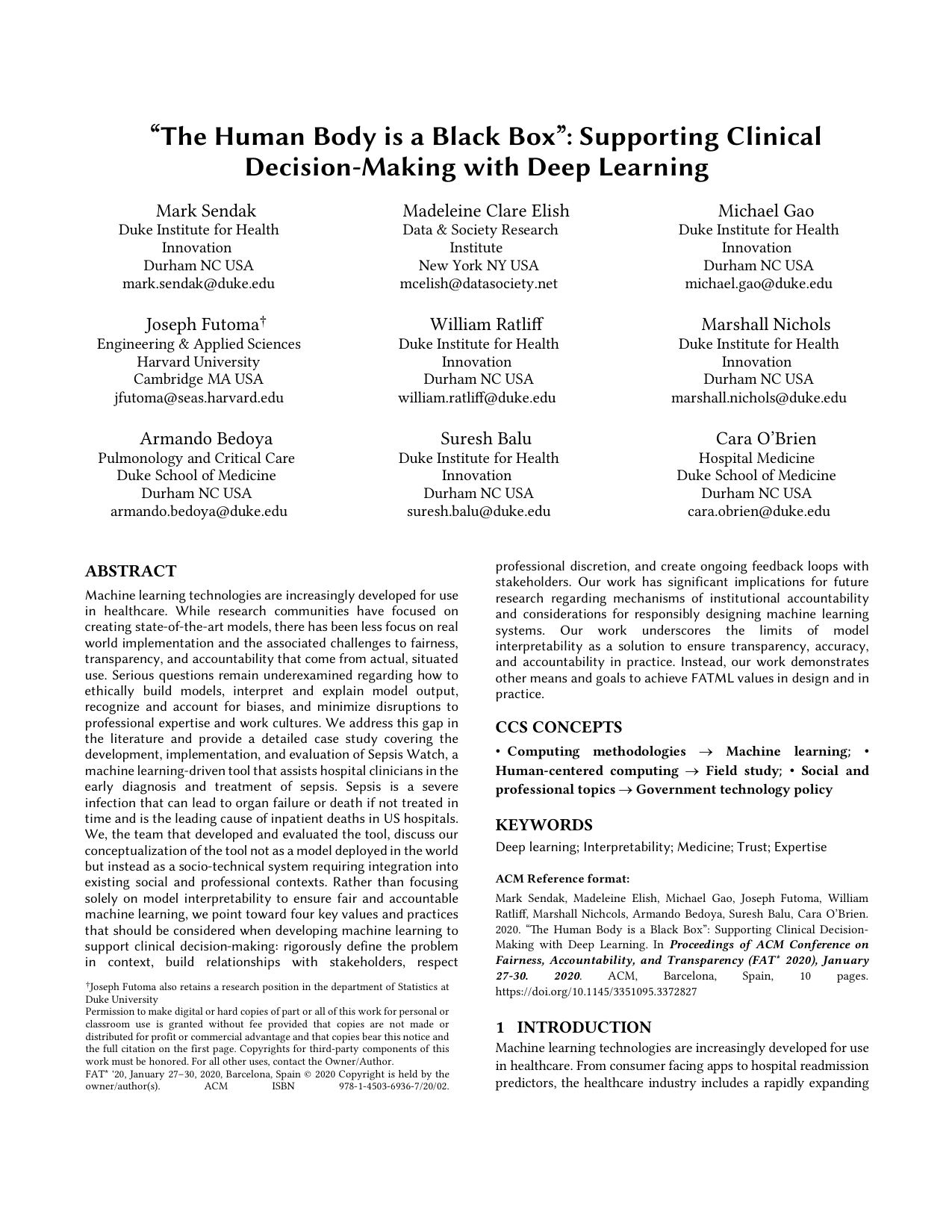 'The Human Body is a Black Box': Supporting Clinical Decision-Making with Deep Learning