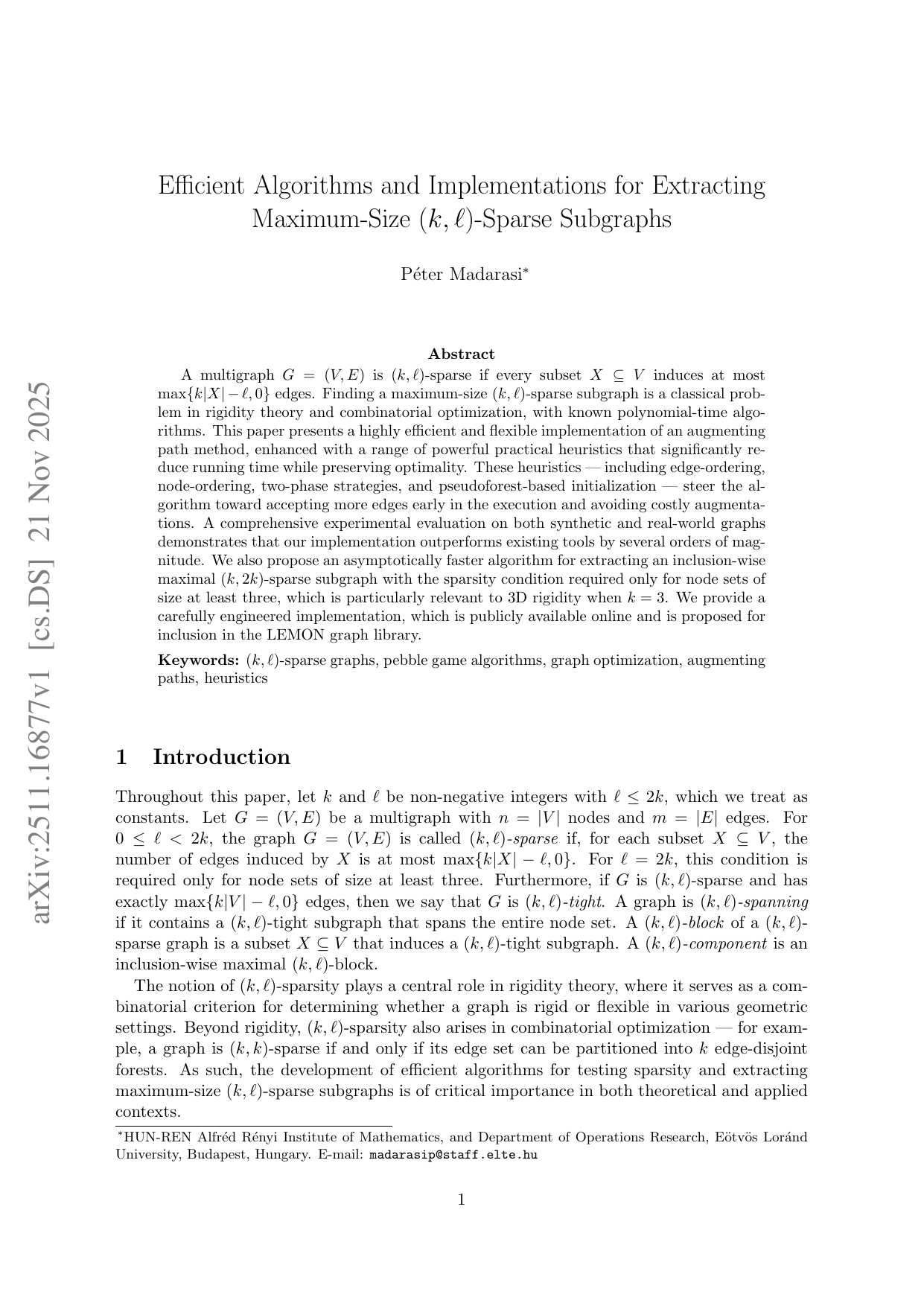 효율적인 (k, ℓ) 희박 서브그래프 찾기: 알고리즘의 최적화와 실제 성능 향상