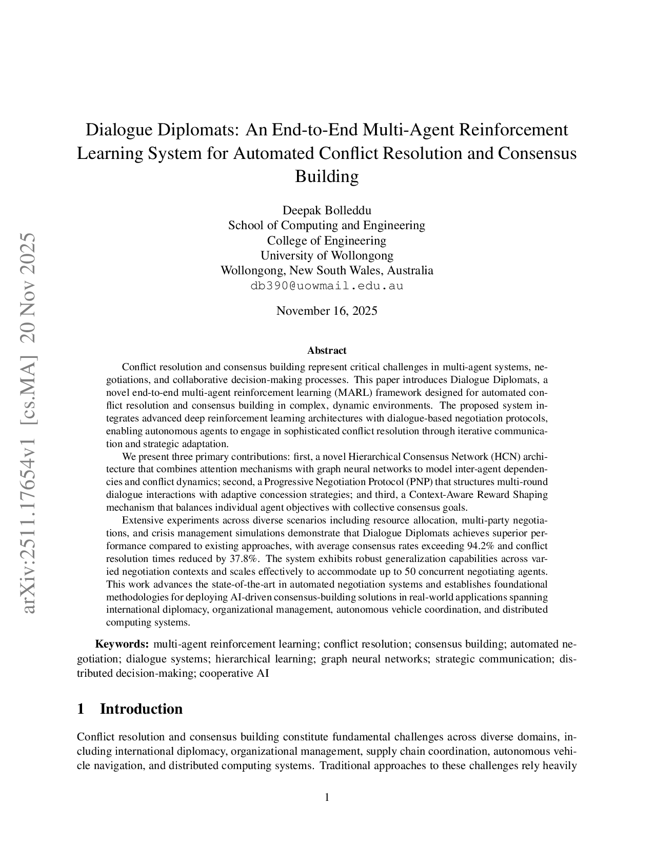 대화 외교관 다중 에이전트 강화학습 기반 갈등 해결 및 합의 형성 프레임워크