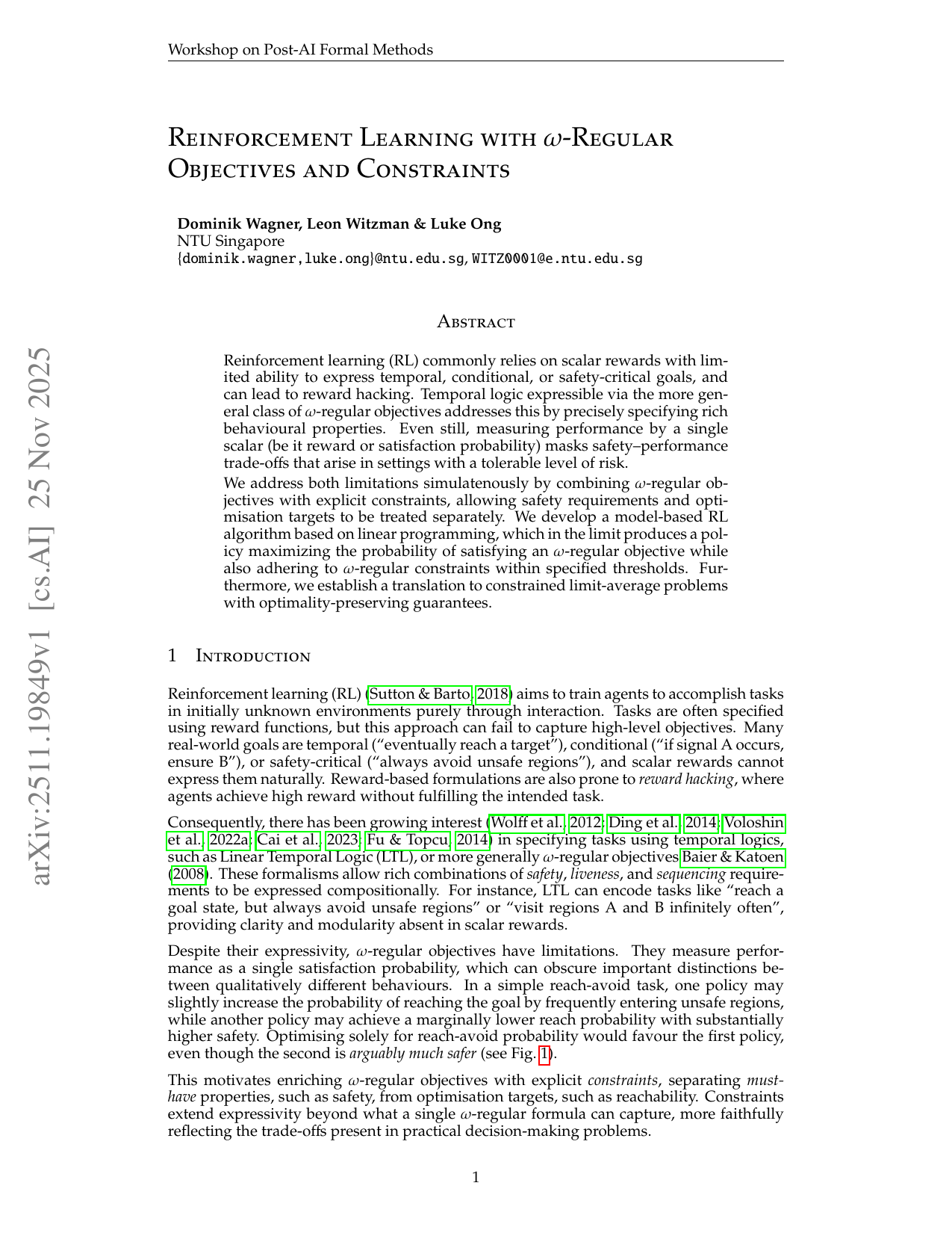 오메가 정규 목표와 제약을 결합한 모델 기반 강화학습