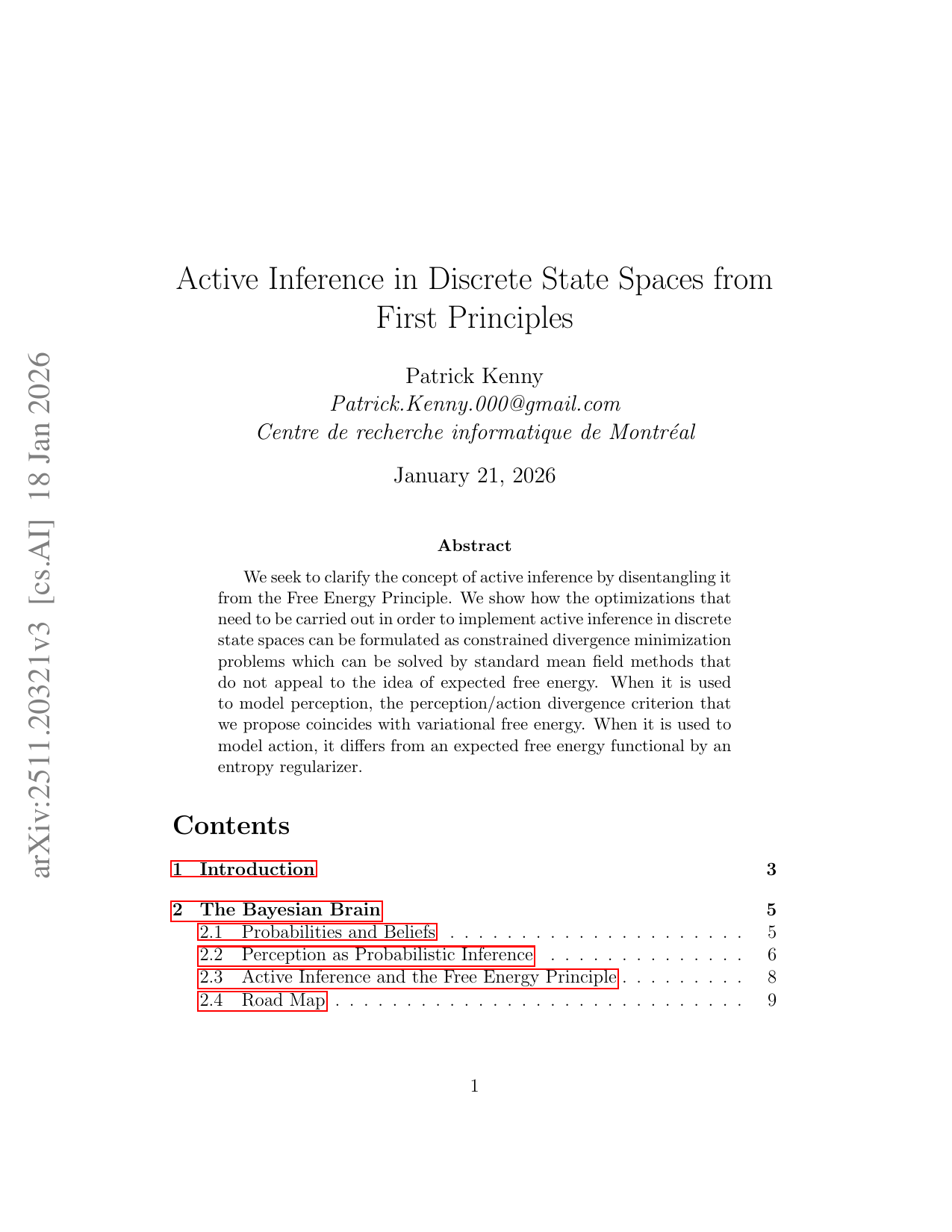 활성 추론과 자유 에너지 원리의 분리 이산 상태 공간에서의 제약 발산 최소화 접근