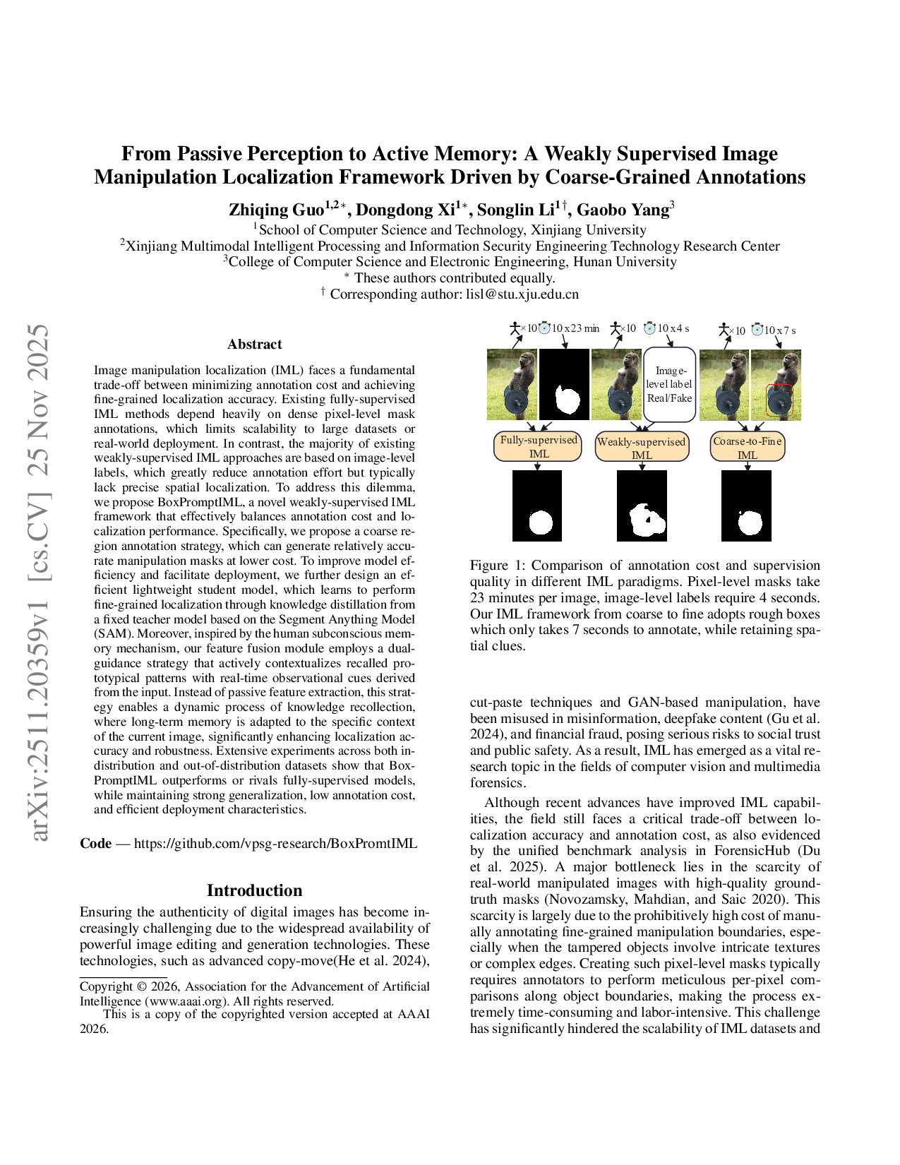 From Passive Perception to Active Memory: A Weakly Supervised Image Manipulation Localization Framework Driven by Coarse-Grained Annotations