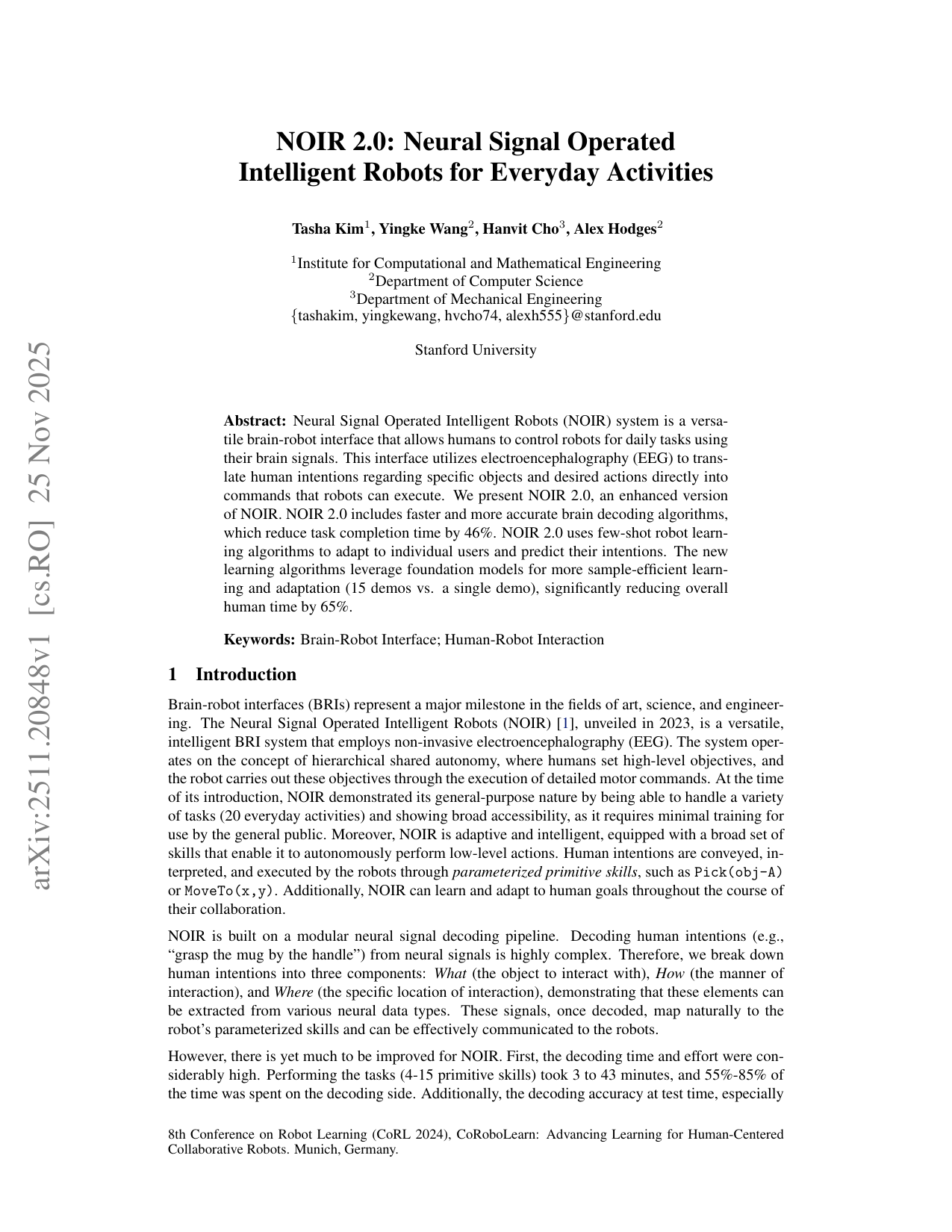뇌파로 조종하는 차세대 지능형 로봇 — NOIR 2.0: 뇌‑로봇 인터페이스의 속도·정확도·샘플 효율성 혁신