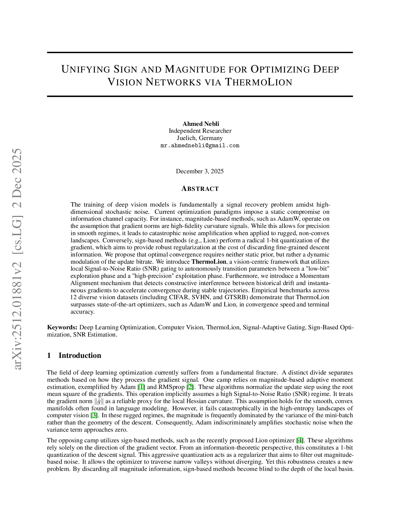 Unifying Sign and Magnitude for Optimizing Deep Vision Networks via ThermoLion