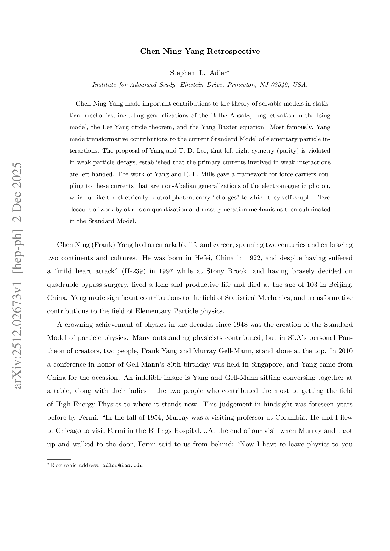 Chen Ning Yang Retrospective