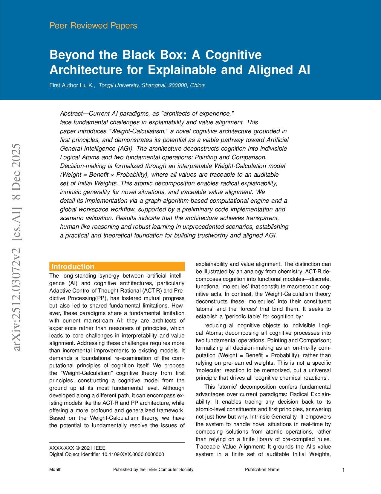 Beyond the Black Box: A Cognitive Architecture for Explainable and Aligned AI