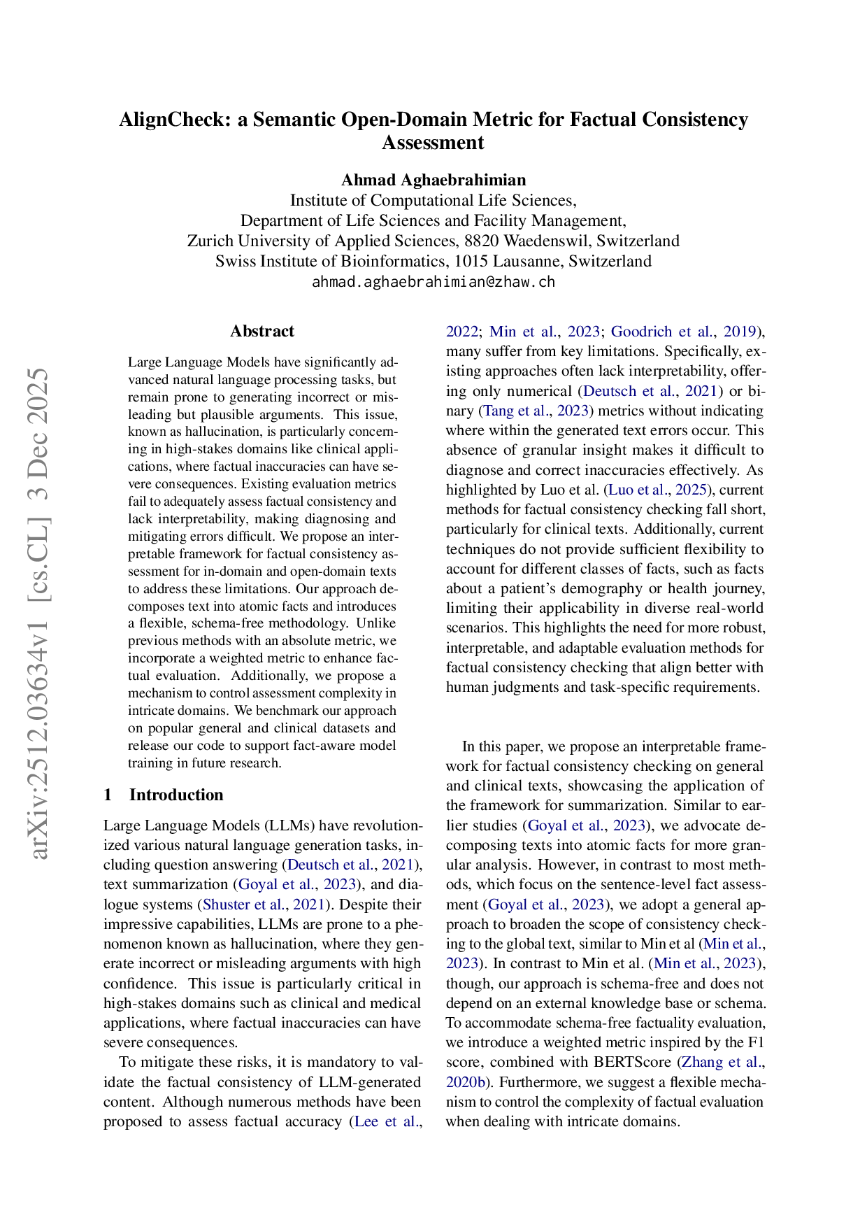 AlignCheck: a Semantic Open-Domain Metric for Factual Consistency Assessment