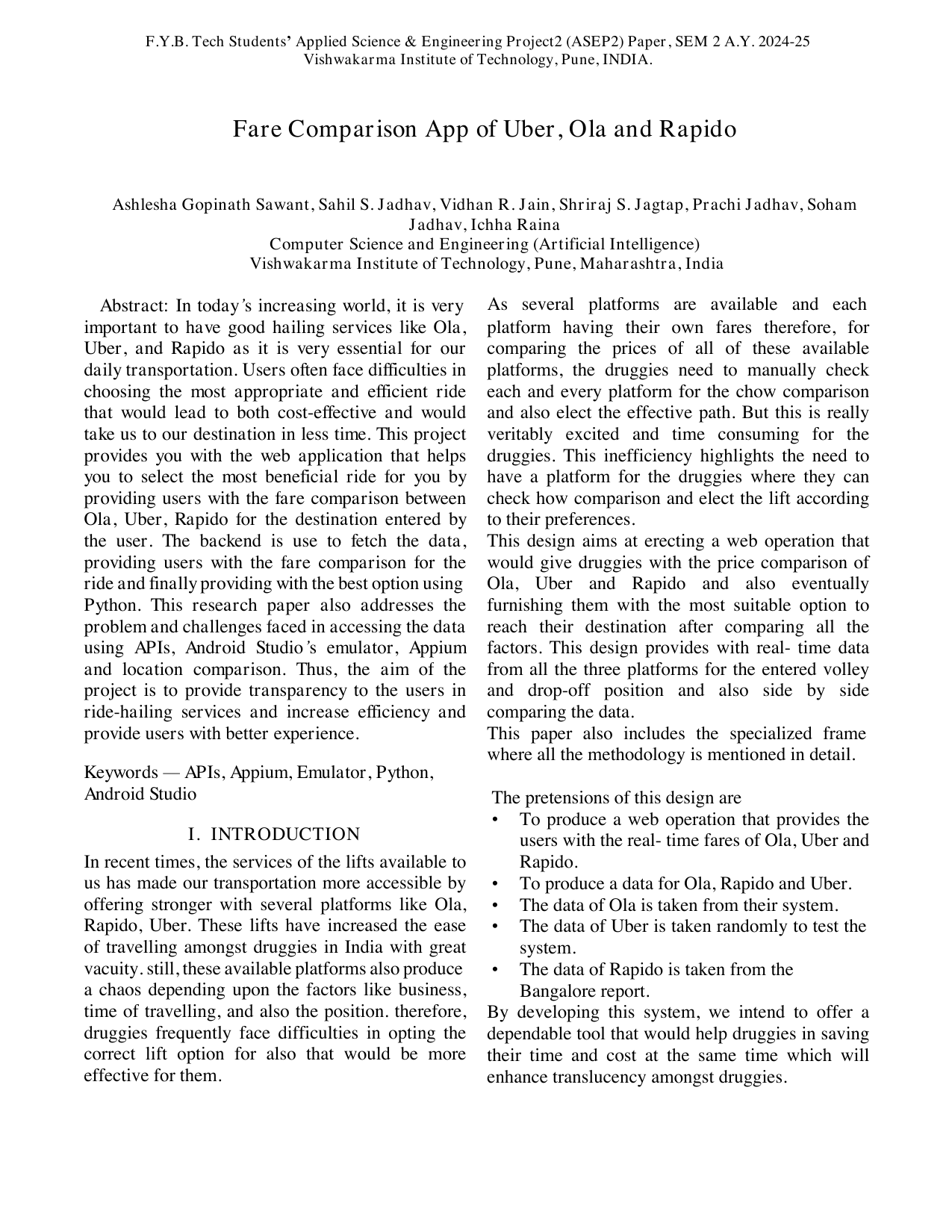 Fare Comparison App of Uber, Ola and Rapido