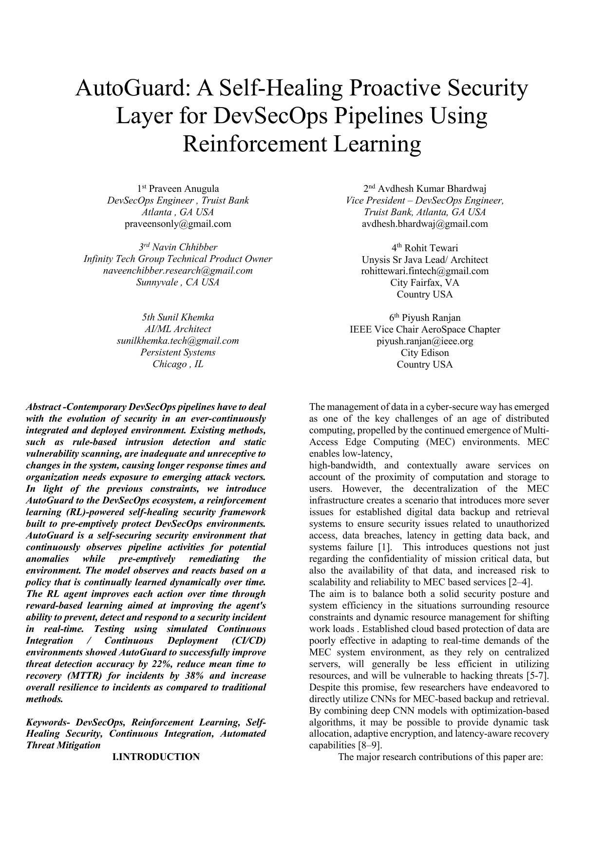 AutoGuard: A Self-Healing Proactive Security Layer for DevSecOps Pipelines Using Reinforcement Learning