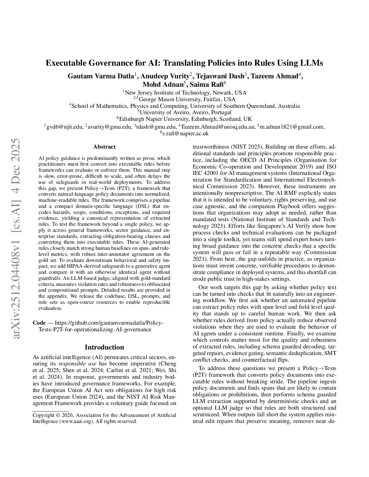 정책을 자동 규칙으로 전환하는 P2T 프레임워크 AI 가이드라인의 실행 가능성 향상