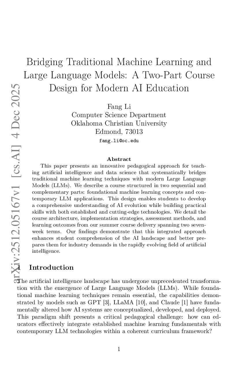 Bridging Traditional Machine Learning and Large Language Models: A Two-Part Course Design for Modern AI Education