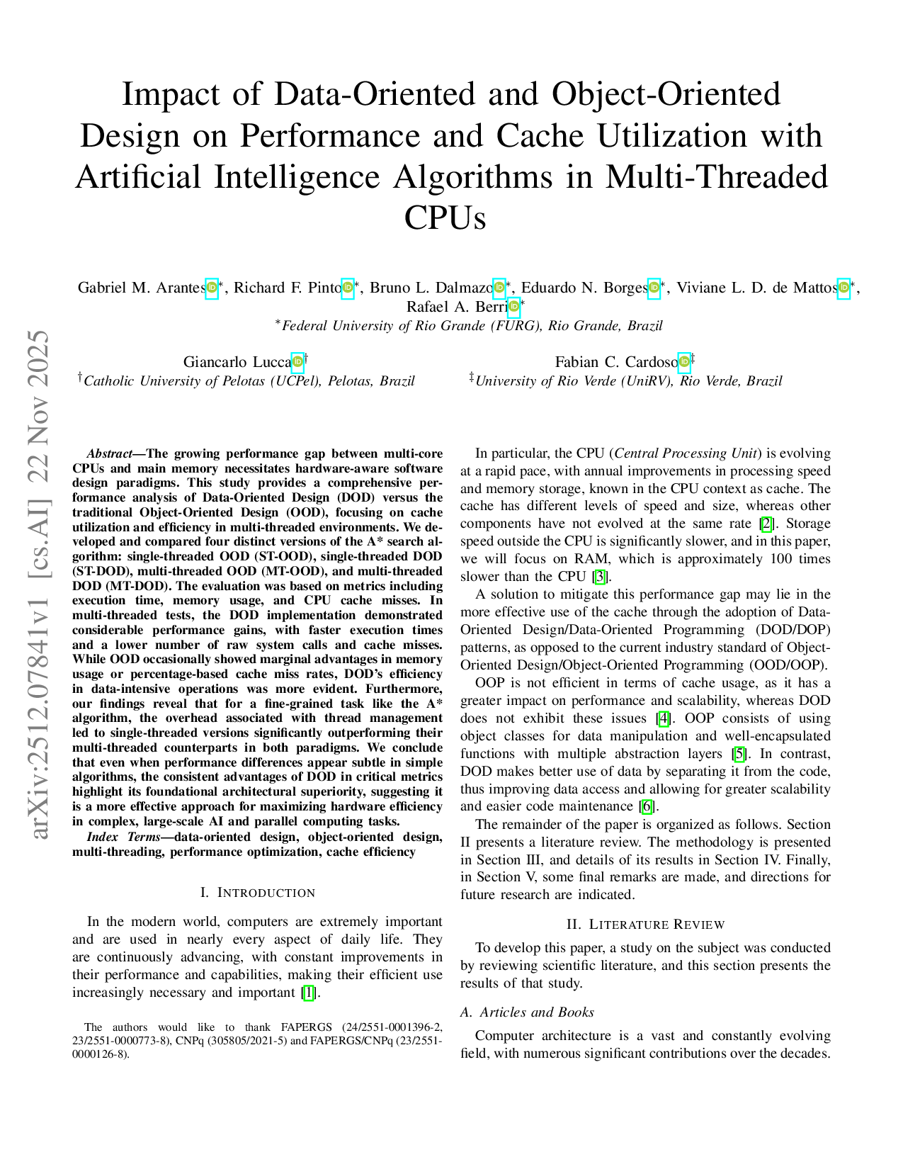 Impact of Data-Oriented and Object-Oriented Design on Performance and Cache Utilization with Artificial Intelligence Algorithms in Multi-Threaded CPUs