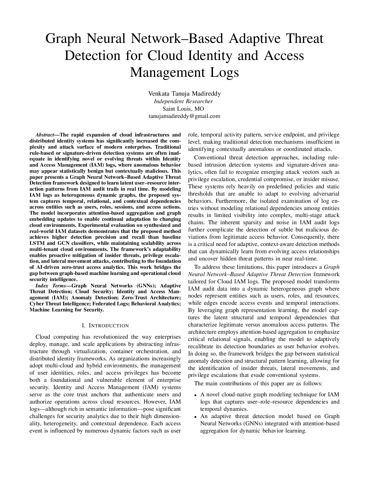 Graph Neural Network Based Adaptive Threat Detection for Cloud Identity and Access Management Logs