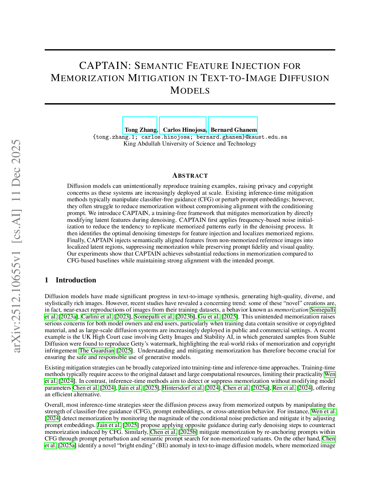 CAPTAIN: Semantic Feature Injection for Memorization Mitigation in Text-to-Image Diffusion Models