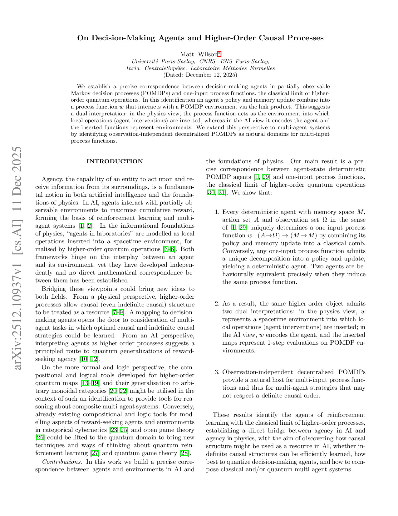 On Decision-Making Agents and Higher-Order Causal Processes