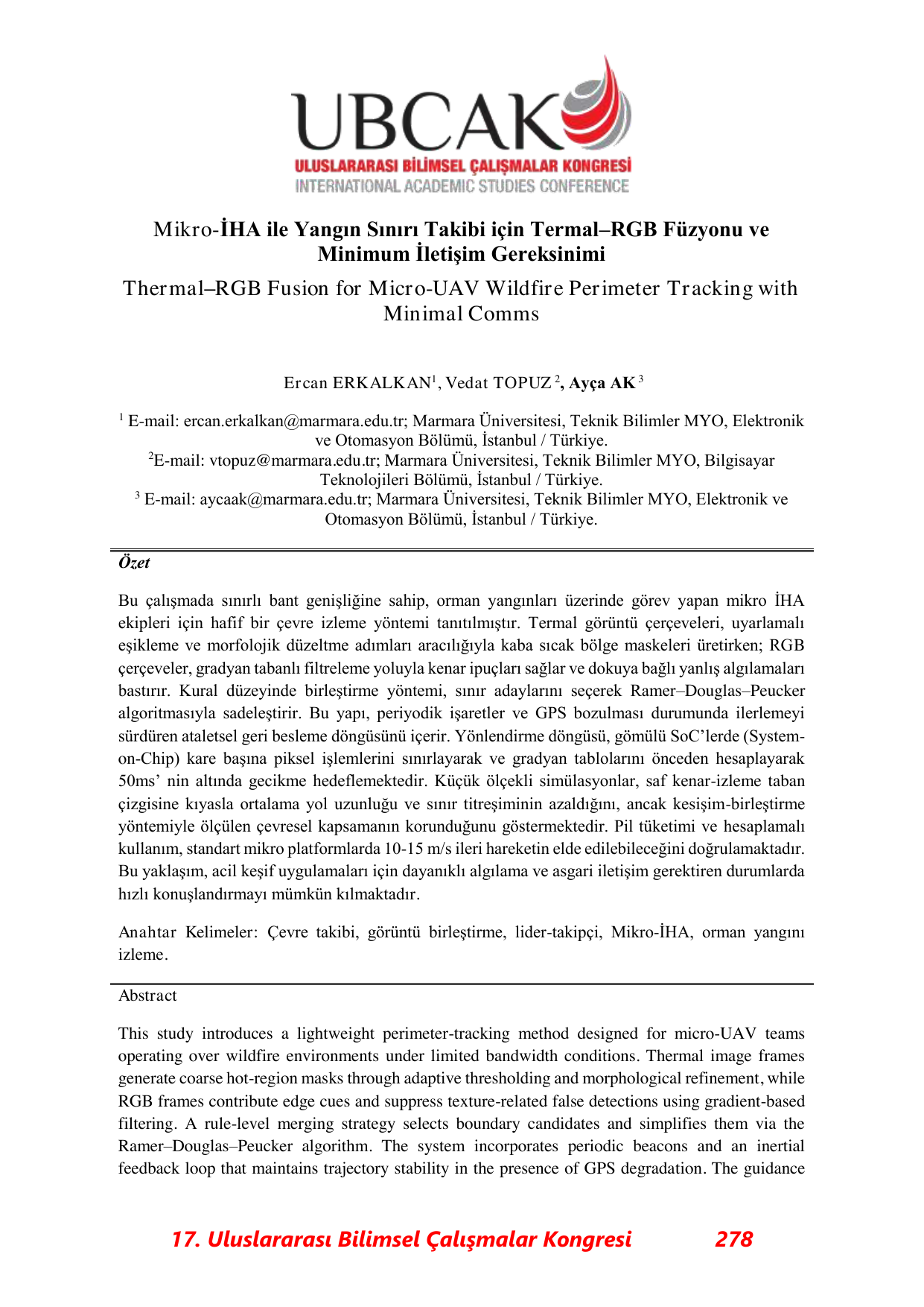 Thermal RGB Fusion for Micro-UAV Wildfire Perimeter Tracking with Minimal Comms