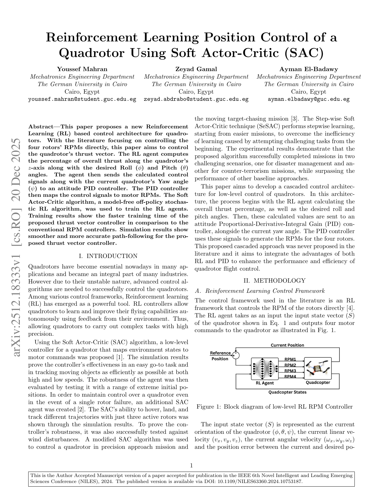 Reinforcement Learning Position Control of a Quadrotor Using Soft Actor-Critic (SAC)
