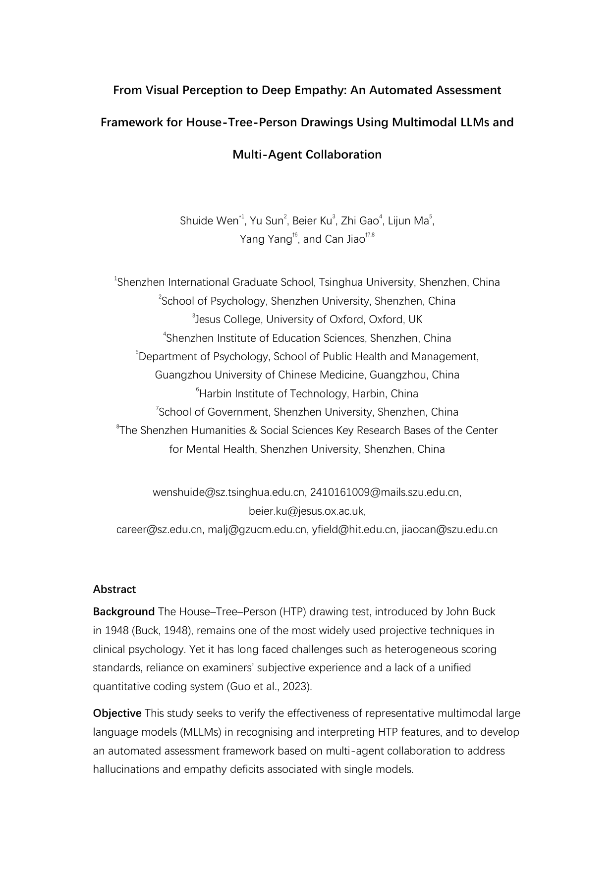 From Visual Perception to Deep Empathy: An Automated Assessment Framework for House-Tree-Person Drawings Using Multimodal LLMs and Multi-Agent Collaboration