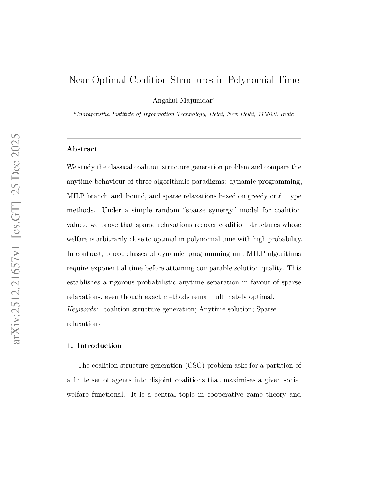 Near-Optimal Coalition Structures in Polynomial Time