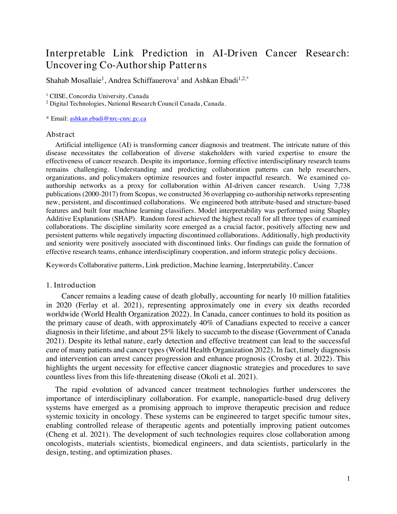 Interpretable Link Prediction in AI-Driven Cancer Research: Uncovering Co-Authorship Patterns