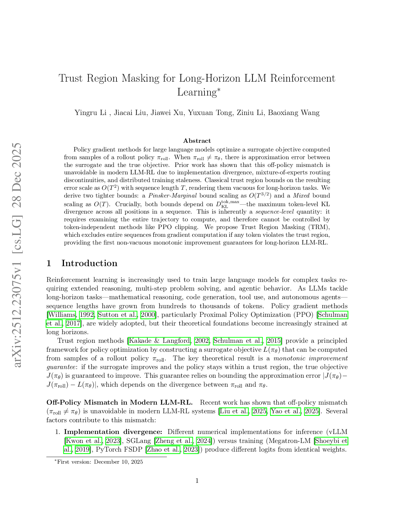 Trust Region Masking for Long-Horizon LLM Reinforcement Learning