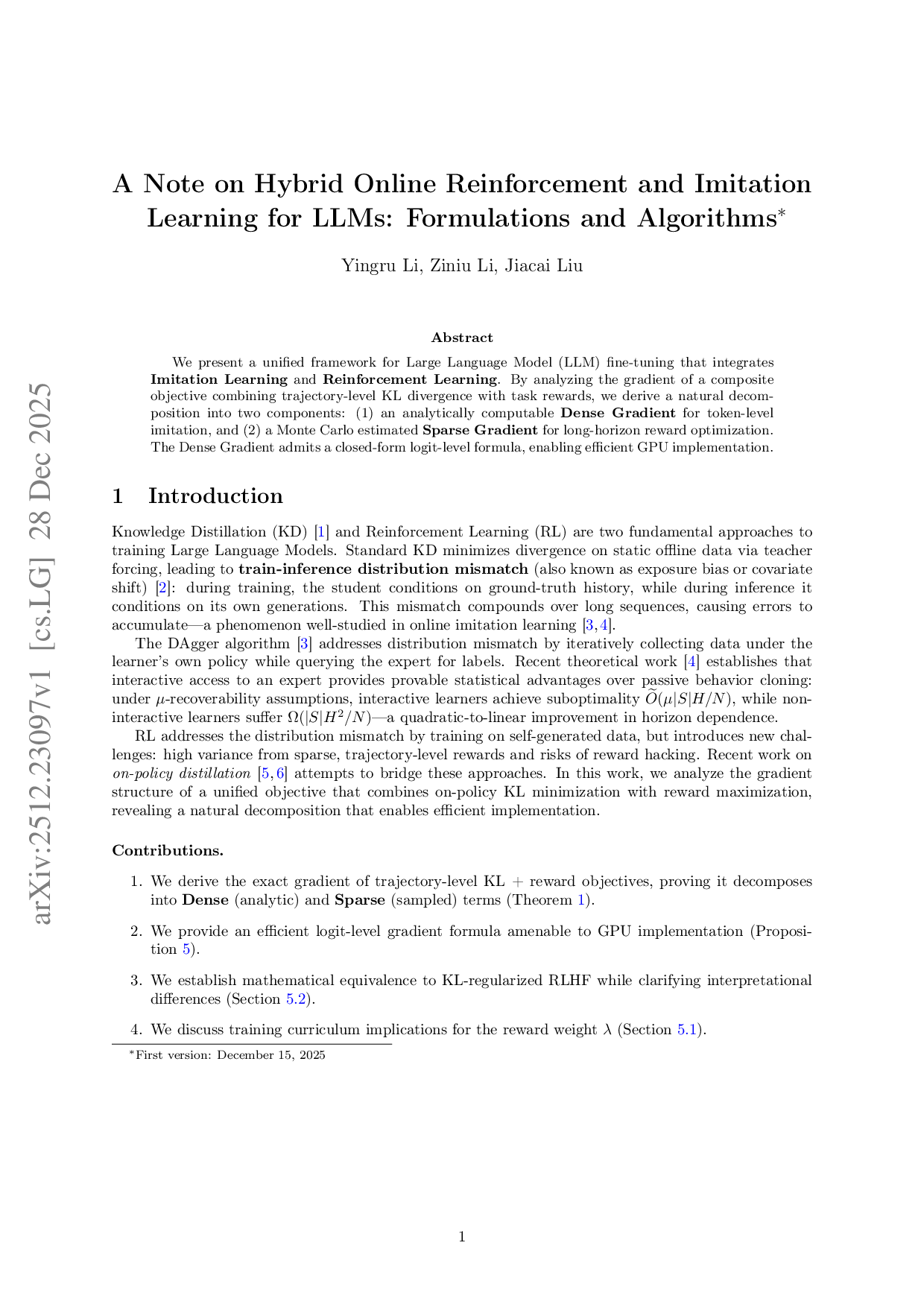 A Note on Hybrid Online Reinforcement and Imitation Learning for LLMs: Formulations and Algorithms