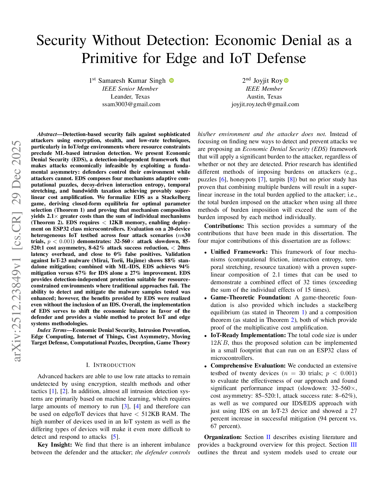 Security Without Detection: Economic Denial as a Primitive for Edge and IoT Defense