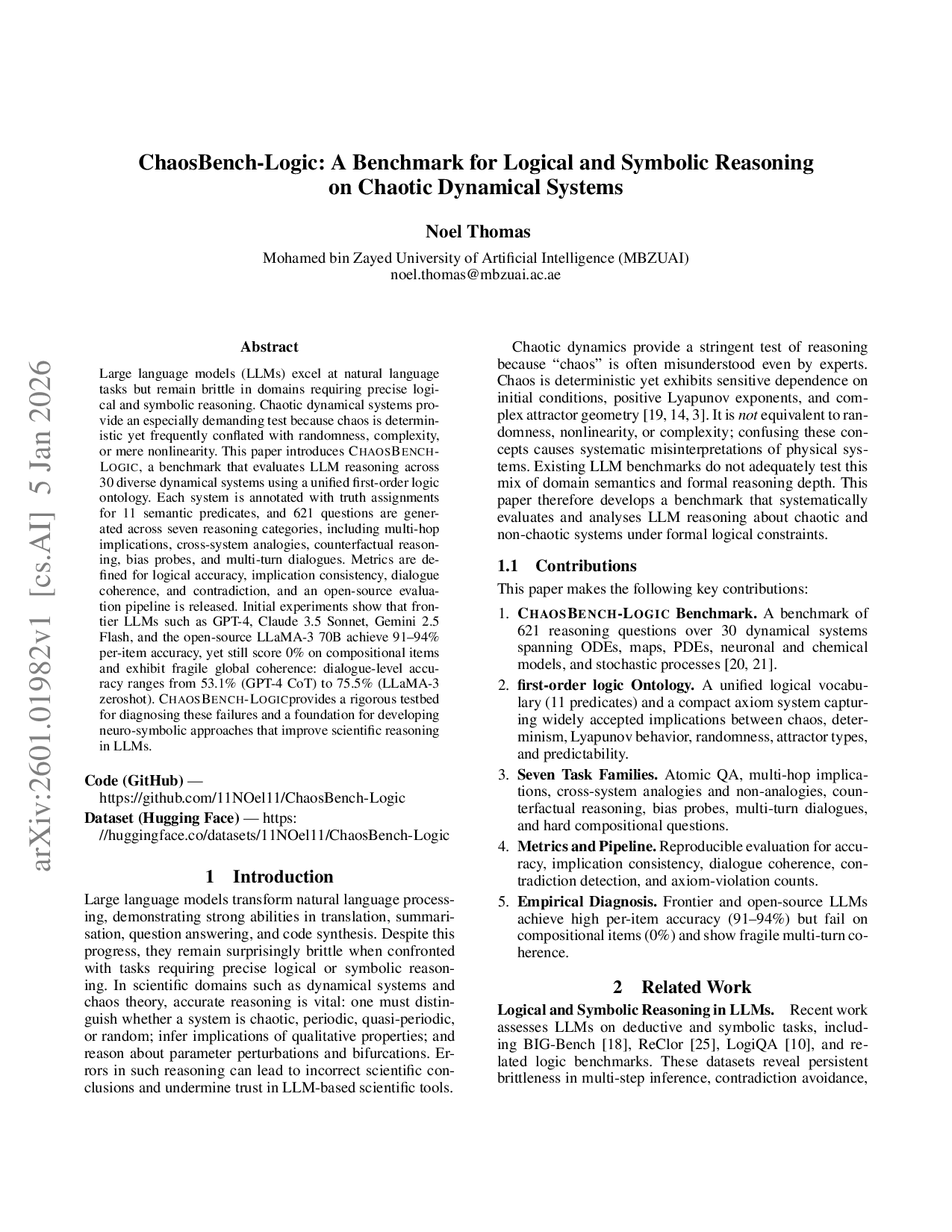 ChaosBench-Logic: A Benchmark for Logical and Symbolic Reasoning on Chaotic Dynamical Systems
