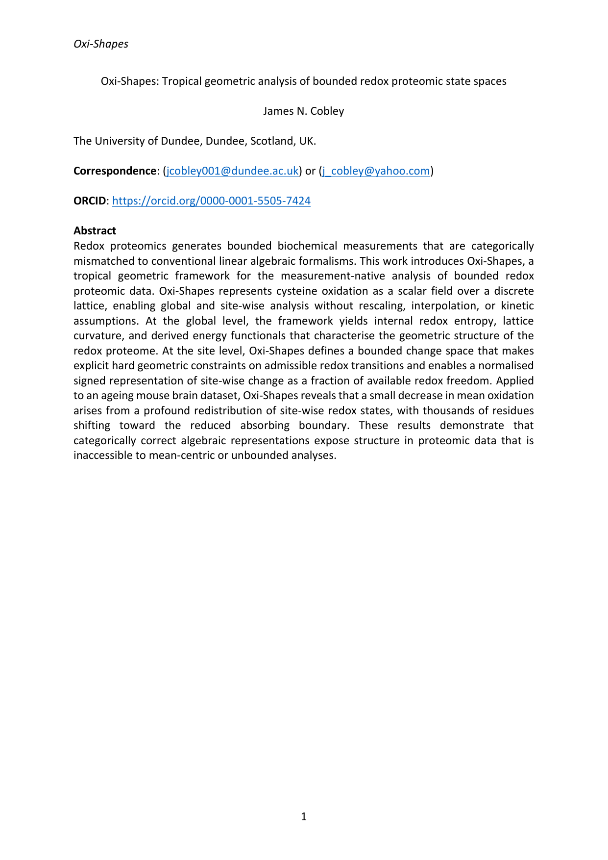 Oxi-Shapes: Tropical geometric analysis of bounded redox proteomic state spaces