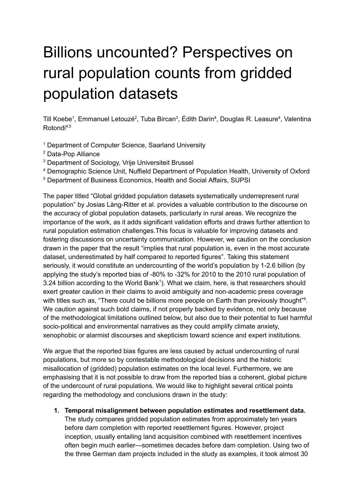 Reply To: Global Gridded Population Datasets Systematically Underrepresent Rural Population by Josias Lรกng-Ritter et al
