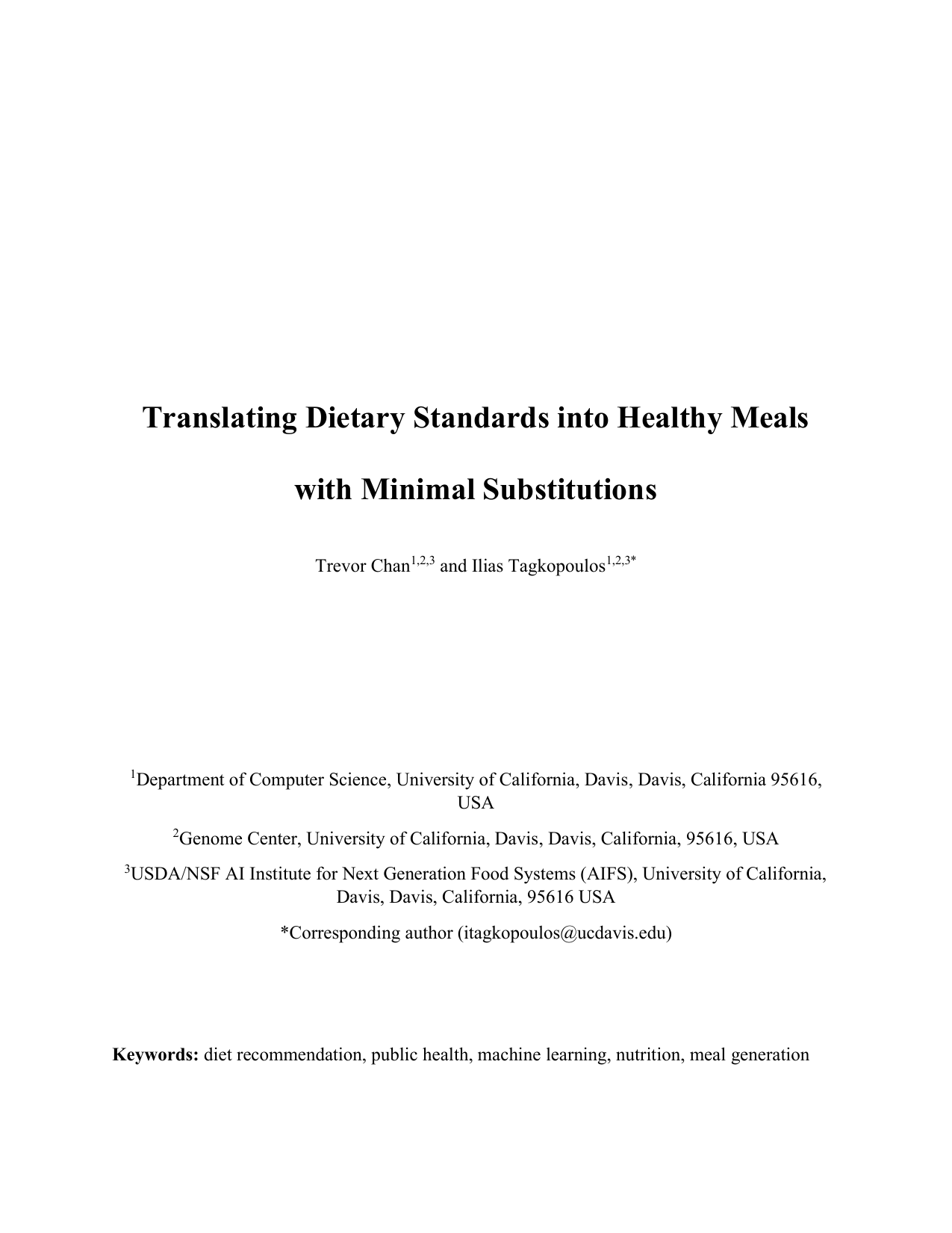 Translating Dietary Standards into Healthy Meals with Minimal Substitutions