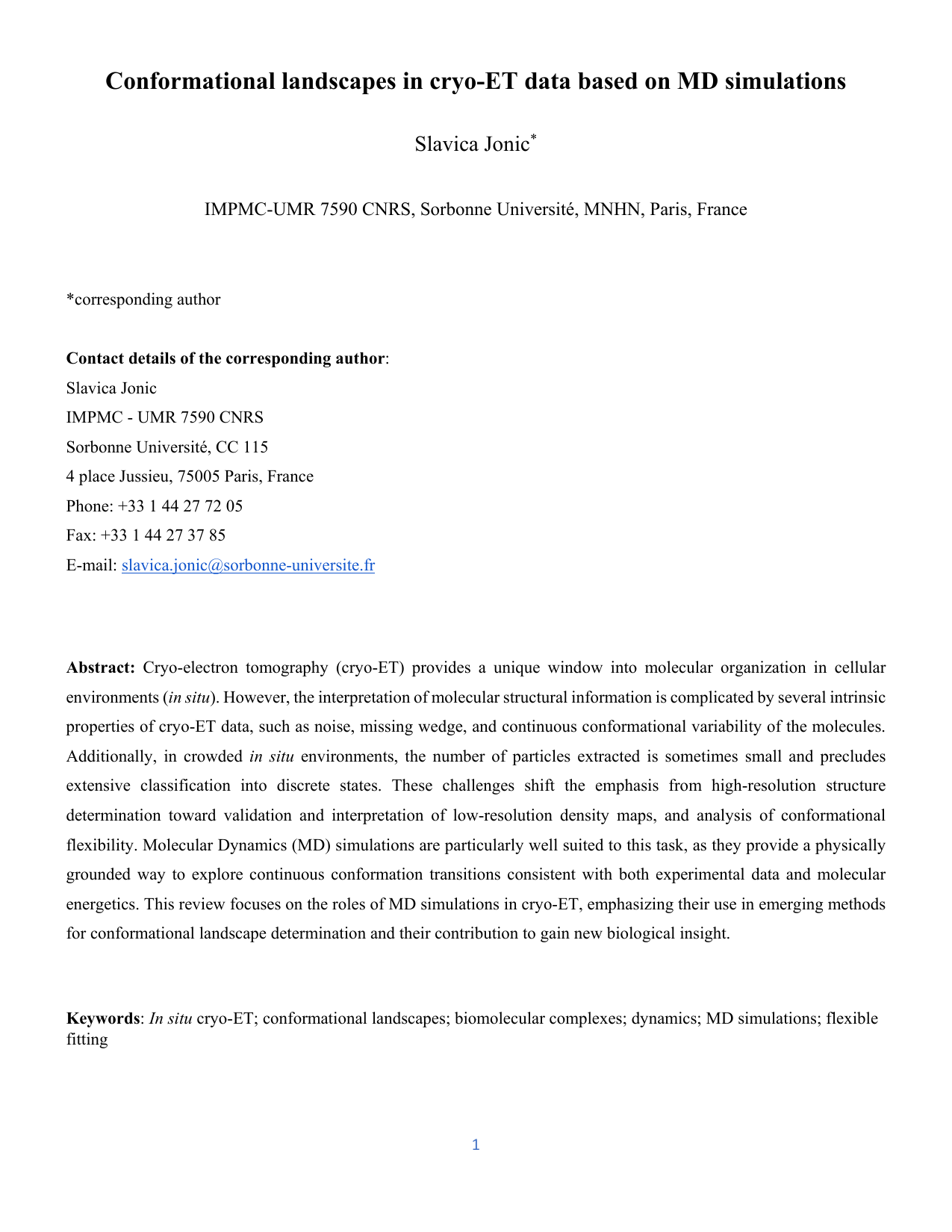 Conformational landscapes in cryo-ET data based on MD simulations