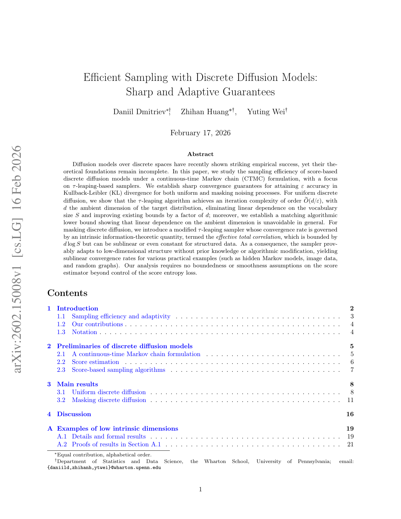 Efficient Sampling with Discrete Diffusion Models: Sharp and Adaptive Guarantees