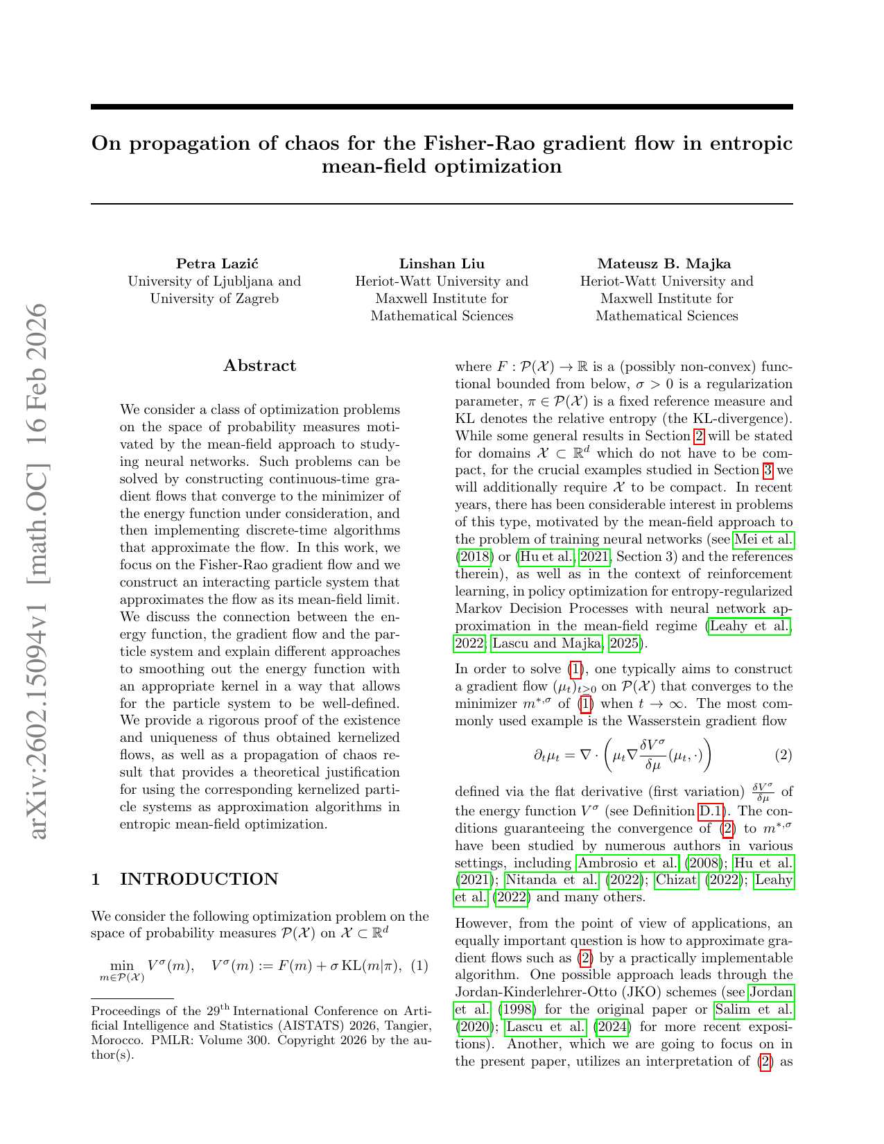 On propagation of chaos for the Fisher-Rao gradient flow in entropic mean-field optimization