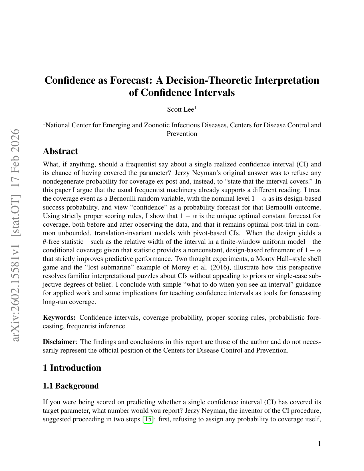 Confidence as Forecast: A Decision-Theoretic Interpretation of Confidence Intervals