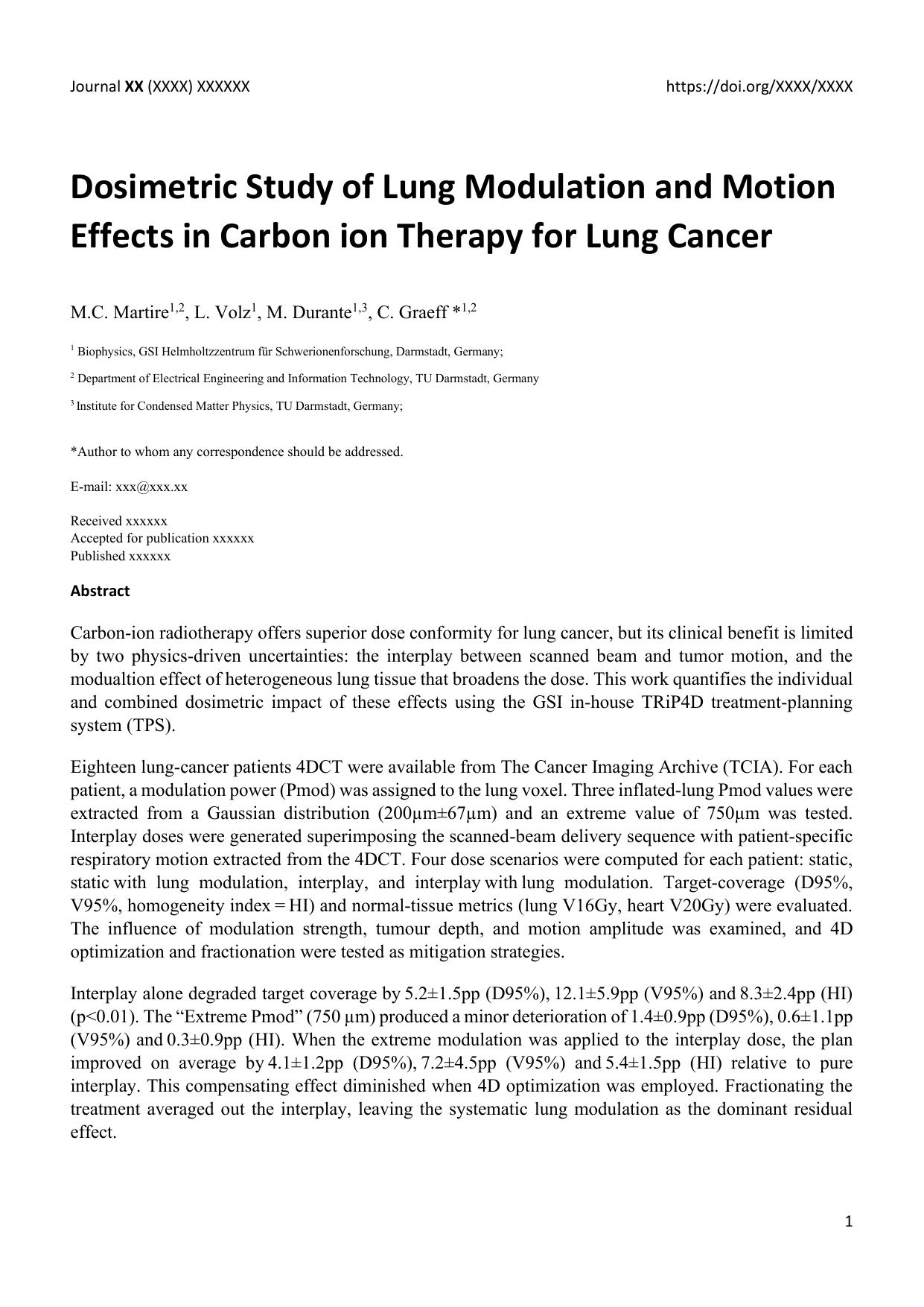 Dosimetric Study of Lung Modulation and Motion Effects in Carbon ion Therapy for Lung Cancer